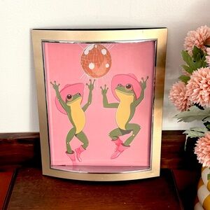 Disco Dancing Frogs Disco Mirror Ball Cowboy Boots Hats Framed Canvas Print Art